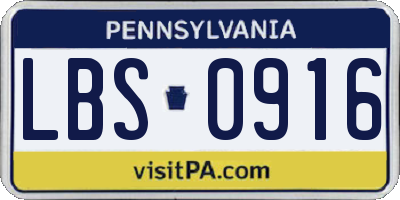 PA license plate LBS0916