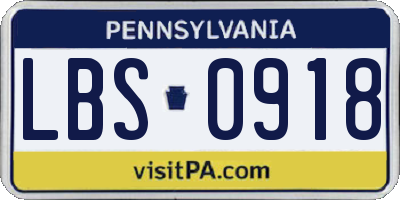 PA license plate LBS0918