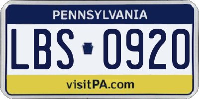 PA license plate LBS0920
