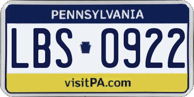 PA license plate LBS0922