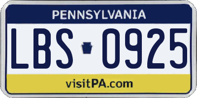 PA license plate LBS0925