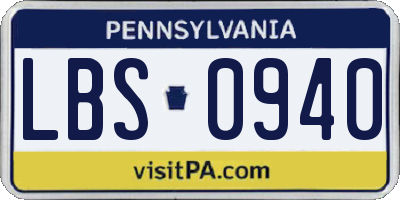 PA license plate LBS0940