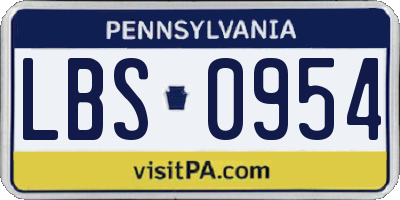 PA license plate LBS0954