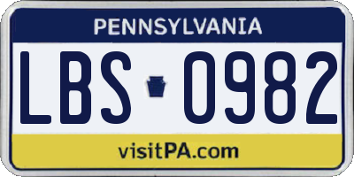 PA license plate LBS0982
