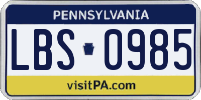 PA license plate LBS0985
