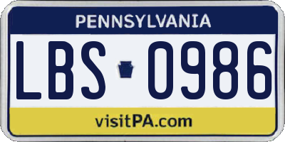 PA license plate LBS0986