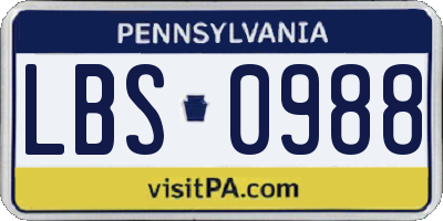 PA license plate LBS0988