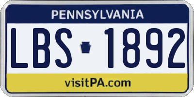 PA license plate LBS1892