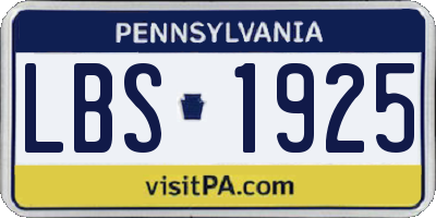 PA license plate LBS1925