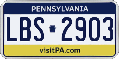 PA license plate LBS2903