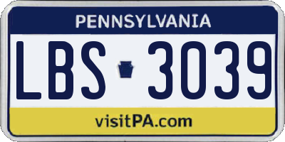 PA license plate LBS3039