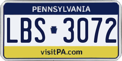 PA license plate LBS3072
