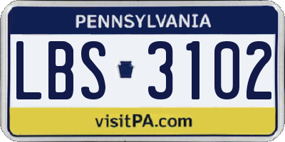 PA license plate LBS3102