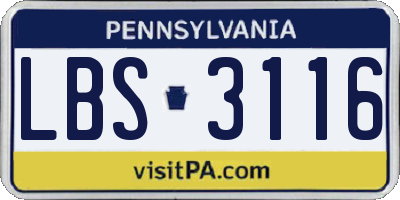 PA license plate LBS3116
