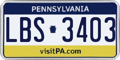 PA license plate LBS3403