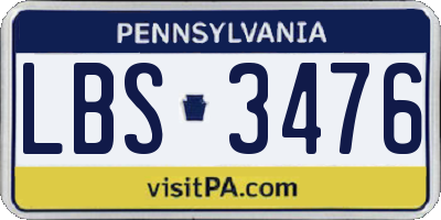 PA license plate LBS3476