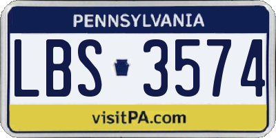 PA license plate LBS3574