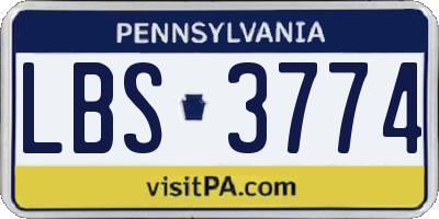 PA license plate LBS3774