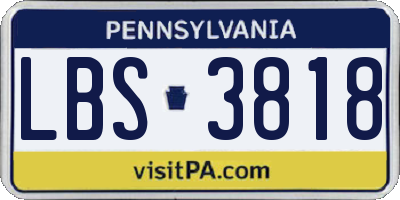 PA license plate LBS3818