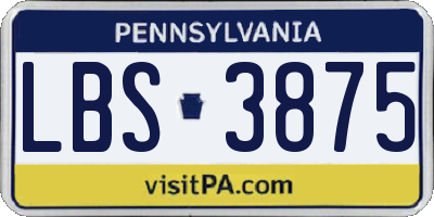 PA license plate LBS3875