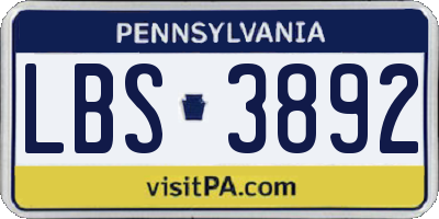 PA license plate LBS3892