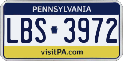PA license plate LBS3972