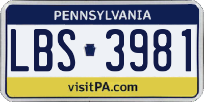 PA license plate LBS3981