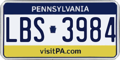 PA license plate LBS3984