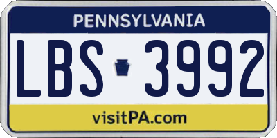 PA license plate LBS3992