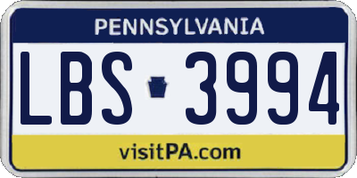 PA license plate LBS3994