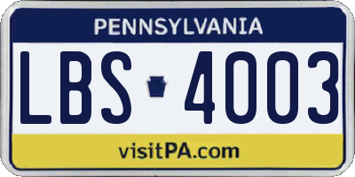 PA license plate LBS4003