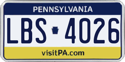 PA license plate LBS4026