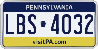 PA license plate LBS4032