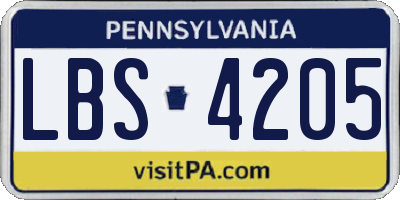 PA license plate LBS4205
