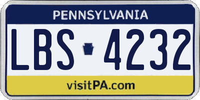 PA license plate LBS4232