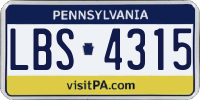 PA license plate LBS4315