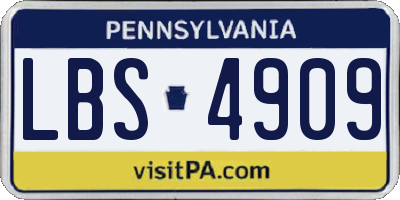 PA license plate LBS4909