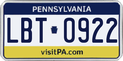 PA license plate LBT0922