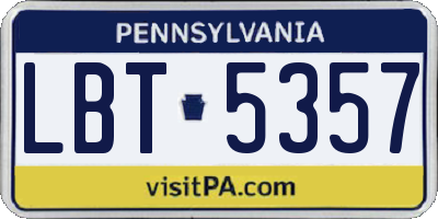 PA license plate LBT5357