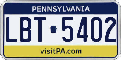 PA license plate LBT5402