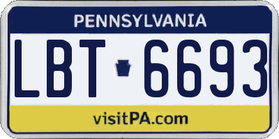 PA license plate LBT6693