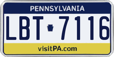 PA license plate LBT7116