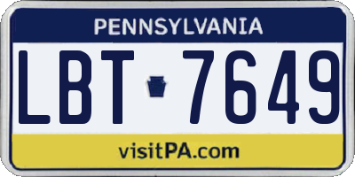 PA license plate LBT7649