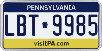 PA license plate LBT9985