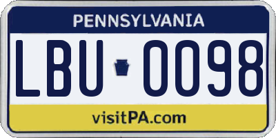 PA license plate LBU0098