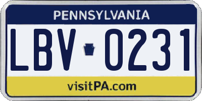 PA license plate LBV0231