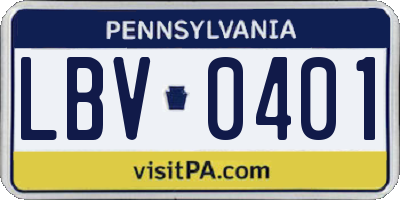 PA license plate LBV0401