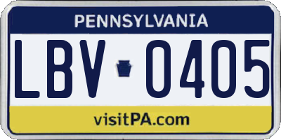 PA license plate LBV0405
