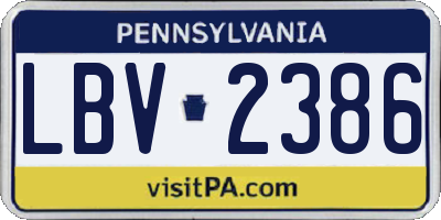 PA license plate LBV2386