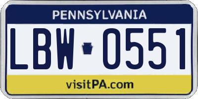 PA license plate LBW0551